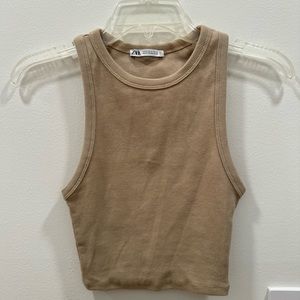 Zara Beige Basic Everyday High Neck Tank
